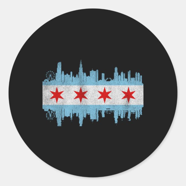 Chicago City Skyline Flag Chicago City Distressed Classic Round Sticker (Front)