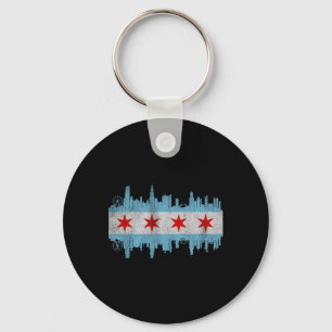 Chicago City Skyline Flag - Vintage Chicago City D Key Ring