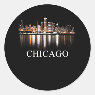 Chicago City Skyline Lights At Night Chicago Illin Classic Round Sticker