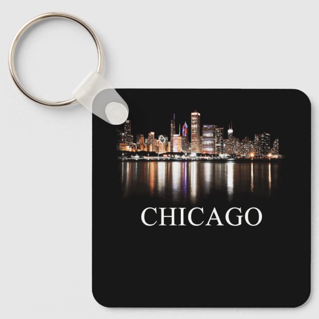 Chicago City Skyline Lights At Night Chicago Illin Key Ring (Front)