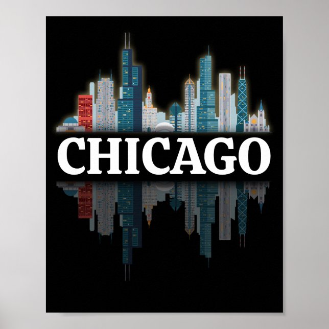 Chicago City Skyline Lights At Night Poster (Front)