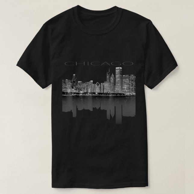 Chicago City Skyline Lights at Night T shirt396 T-Shirt (Design Front)