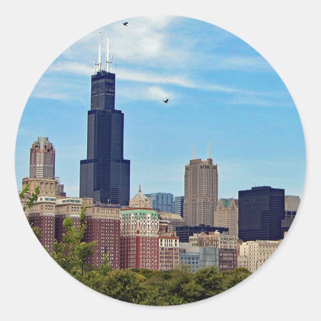 Chicago City Skyline Photo Classic Round Sticker (Front)