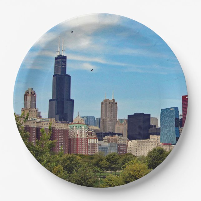 Chicago City Skyline Photo Paper Plate (Front)