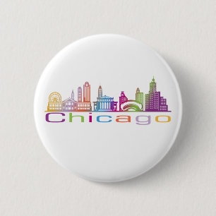 Chicago City Skyline Typography Hoodie 6 Cm Round Badge