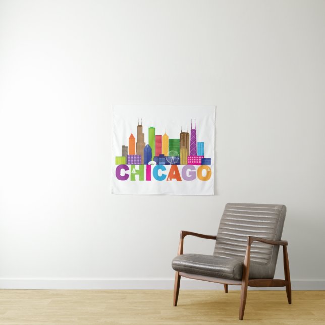 Chicago City Skyline Typography Tapestry (In Situ (Horizontal))