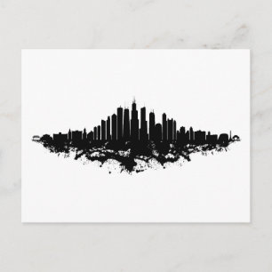 Chicago City Skyline Watercolor Black and White Holiday Postcard