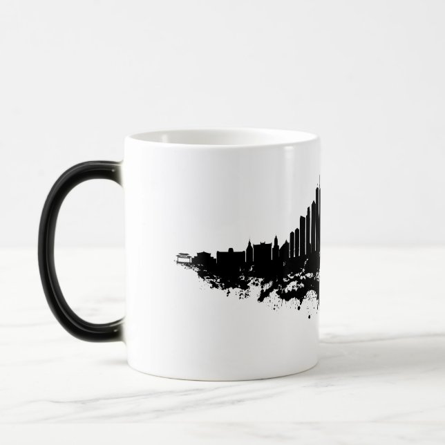 Chicago City Skyline Watercolor Black and White Magic Mug (Left)