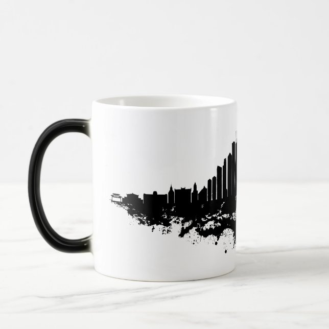 Chicago City Skyline Watercolor Black and White Magic Mug (Left)