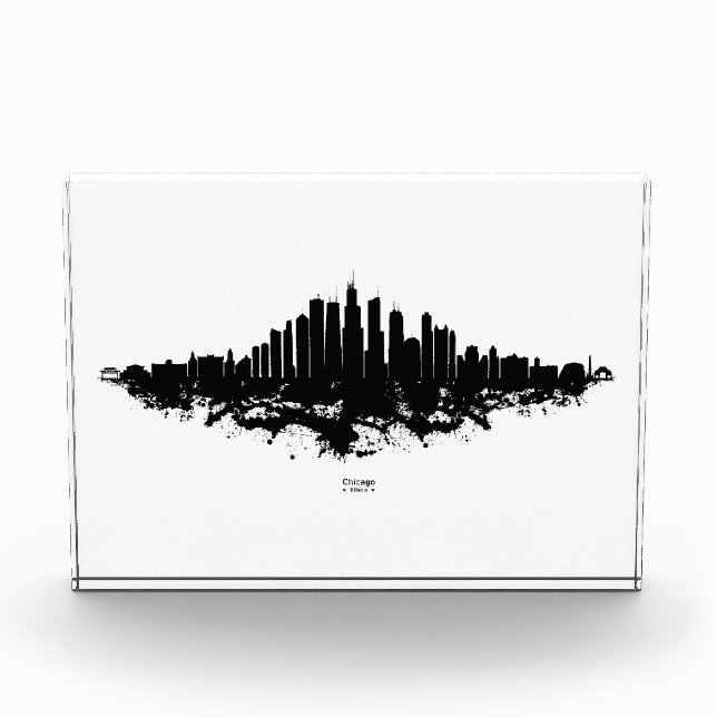 Chicago City Skyline Watercolor Black and White Photo Block (Front)