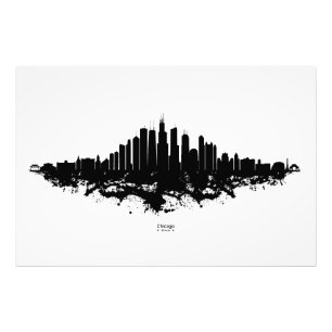 Chicago City Skyline Watercolor Black and White Photo Print