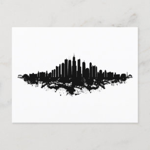Chicago City Skyline Watercolor Black and White Postcard
