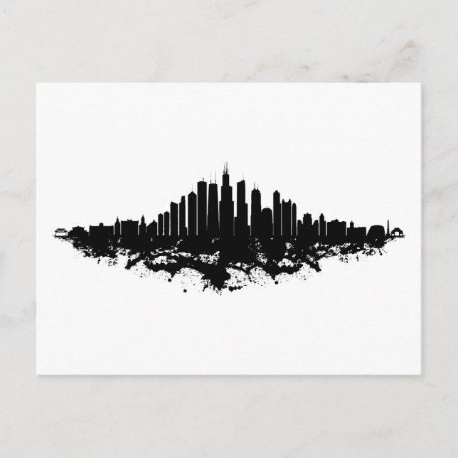 Chicago City Skyline Watercolor Black and White Postcard (Front)