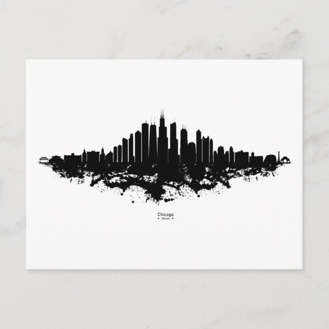 Chicago City Skyline Watercolor Black and White Postcard (Front)
