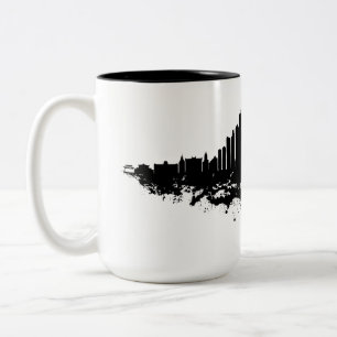 Chicago City Skyline Watercolor Black and White Two-Tone Coffee Mug