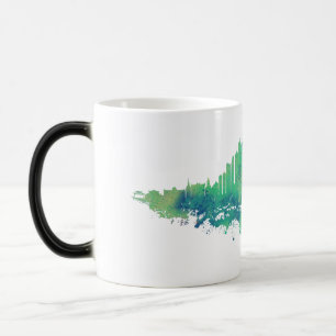 Chicago City Skyline Watercolor in blue and green Magic Mug