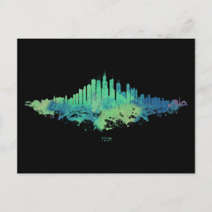 Chicago City Skyline Watercolor in blue and green Postcard