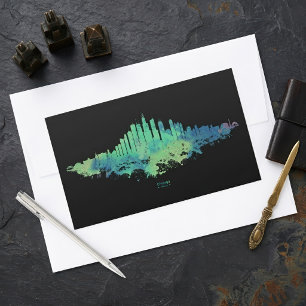 Chicago City Skyline Watercolor in blue and green Rectangular Sticker