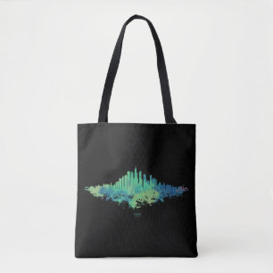 Chicago City Skyline Watercolor in blue and green Tote Bag