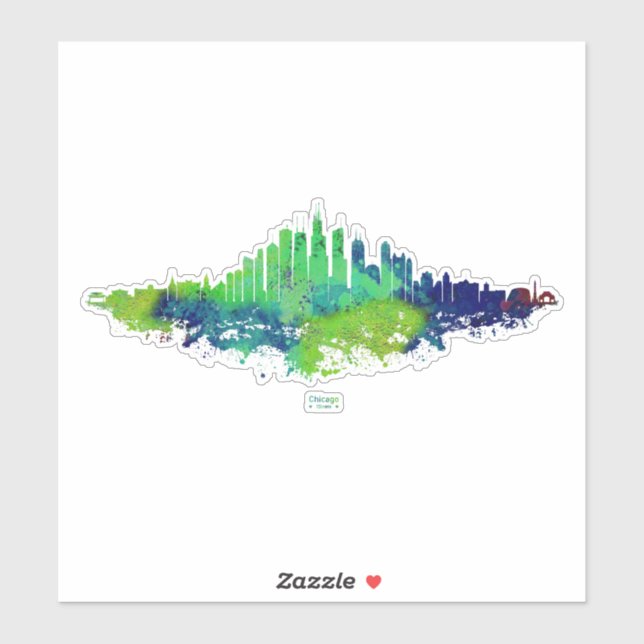 Chicago City Skyline Watercolor in blue and lime (Sheet)