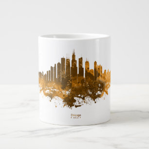 Chicago City Skyline Watercolor in orange Large Coffee Mug