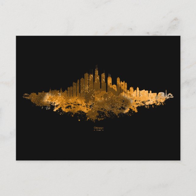 Chicago City Skyline Watercolor in orange Postcard (Front)