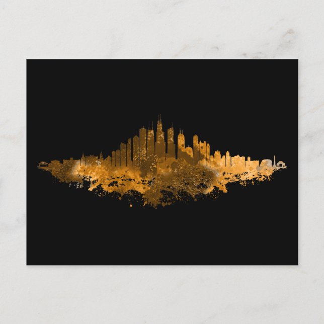 Chicago City Skyline Watercolor in orange Postcard (Front)