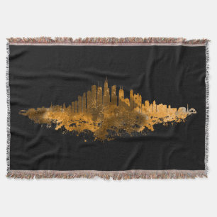 Chicago City Skyline Watercolor in orange Throw Blanket