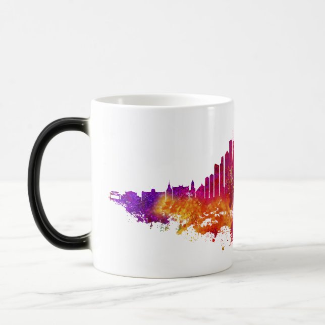 Chicago City Skyline Watercolor on White Magic Mug (Left)