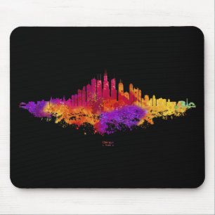 Chicago City Skyline Watercolor on White Mouse Mat