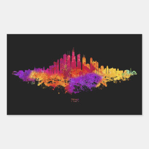 Chicago City Skyline Watercolor on White Rectangular Sticker