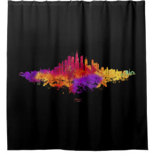 Chicago City Skyline Watercolor on White Shower Curtain