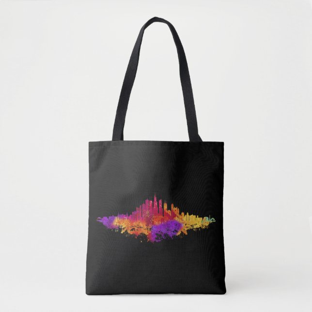 Chicago City Skyline Watercolor on White Tote Bag (Front)