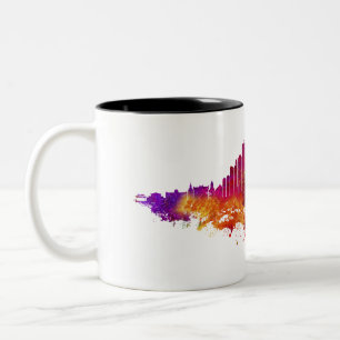 Chicago City Skyline Watercolor on White Two-Tone Coffee Mug