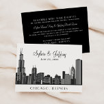 Chicago City Skyline Wedding Black and White Invitation<br><div class="desc">Elegant and stylish wedding invitations feature a vintage art deco style city skyline silhouette of downtown Chicago,  Illinois. Black and white colour scheme.</div>
