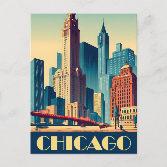 Chicago, City Skyscrapers, Travel Postcard (Front)
