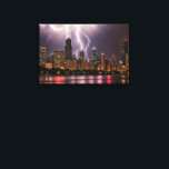 Chicago City Skyscrapers With Lightning Canvas Print<br><div class="desc">Chicago city skyline at night with lightning strikes in a thunderstorm</div>