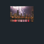 Chicago City Skyscrapers With Lightning Canvas Print<br><div class="desc">Chicago city skyline at night with lightning strikes in a thunderstorm</div>