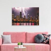 Chicago City Skyscrapers With Lightning