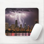 Chicago City Skyscrapers With Lightning Mouse Mat<br><div class="desc">Chicago city skyline at night with lightning strikes in a thunderstorm</div>