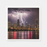 Chicago City Skyscrapers With Lightning