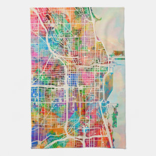 Chicago City Street Map Tea Towel