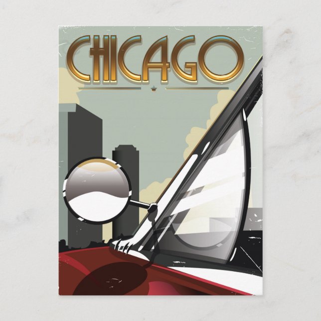 Chicago City vintage auto travel poster Postcard (Front)