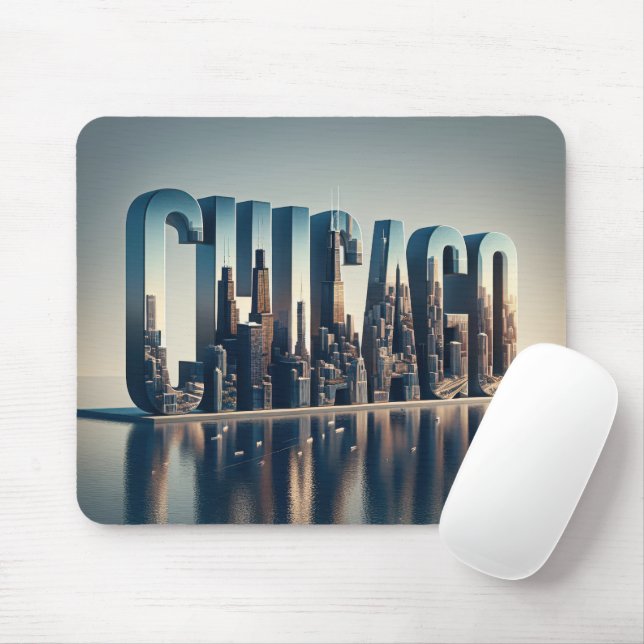 Chicago City Water Reflection Mouse Mat (With Mouse)