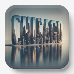 Chicago City Water Reflection Paper Plate