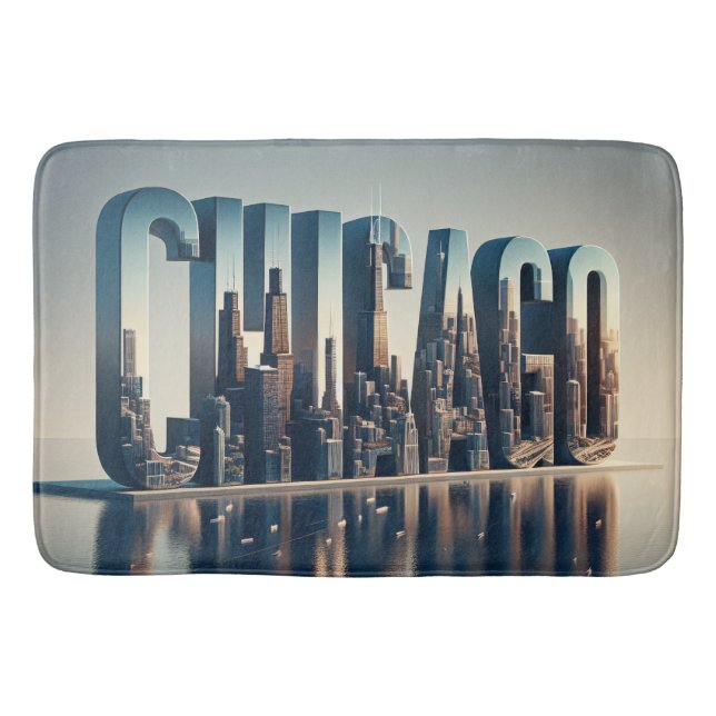 Chicago City With Water Reflection Bath Mat (Front)