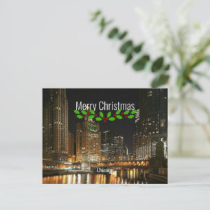 Chicago cityscape, Merry Christmas, Postcard