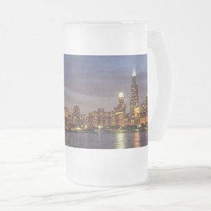 Chicago Cityscape Night Frosted Glass Beer Mug
