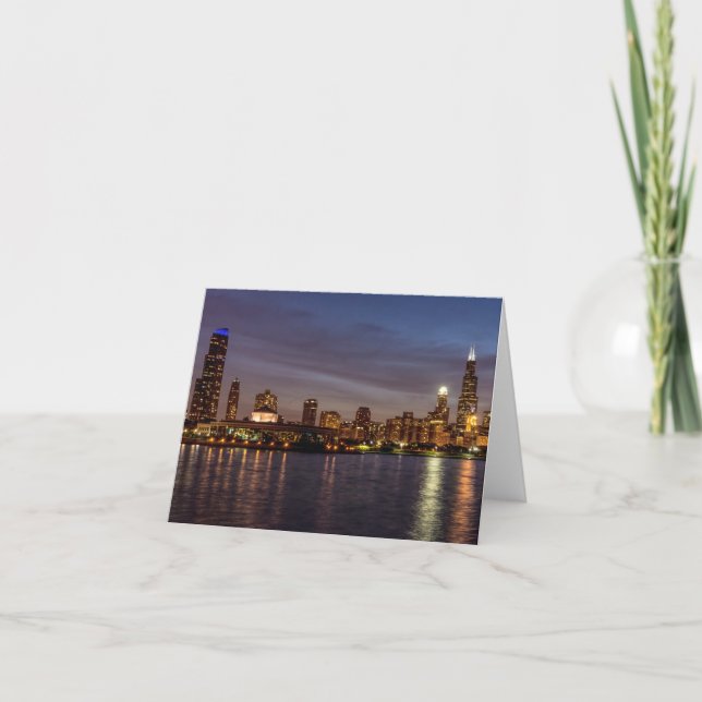 Chicago Cityscape Night Greeting Card (Front)