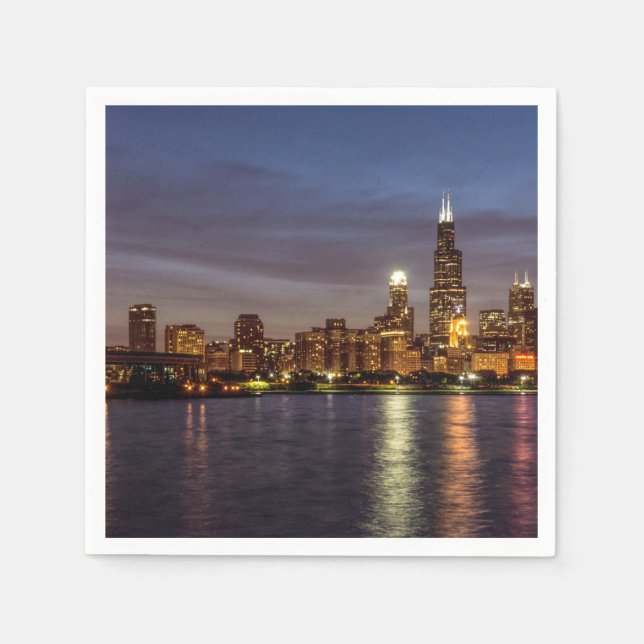 Chicago Cityscape Night Napkin (Front)